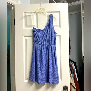 One shoulder, lace mini dress